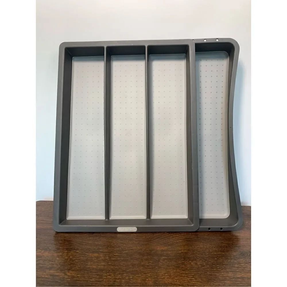 Madesmart Soft Grip Non-Slip Utensil Tray Kitchen Drawer Organizer Gray